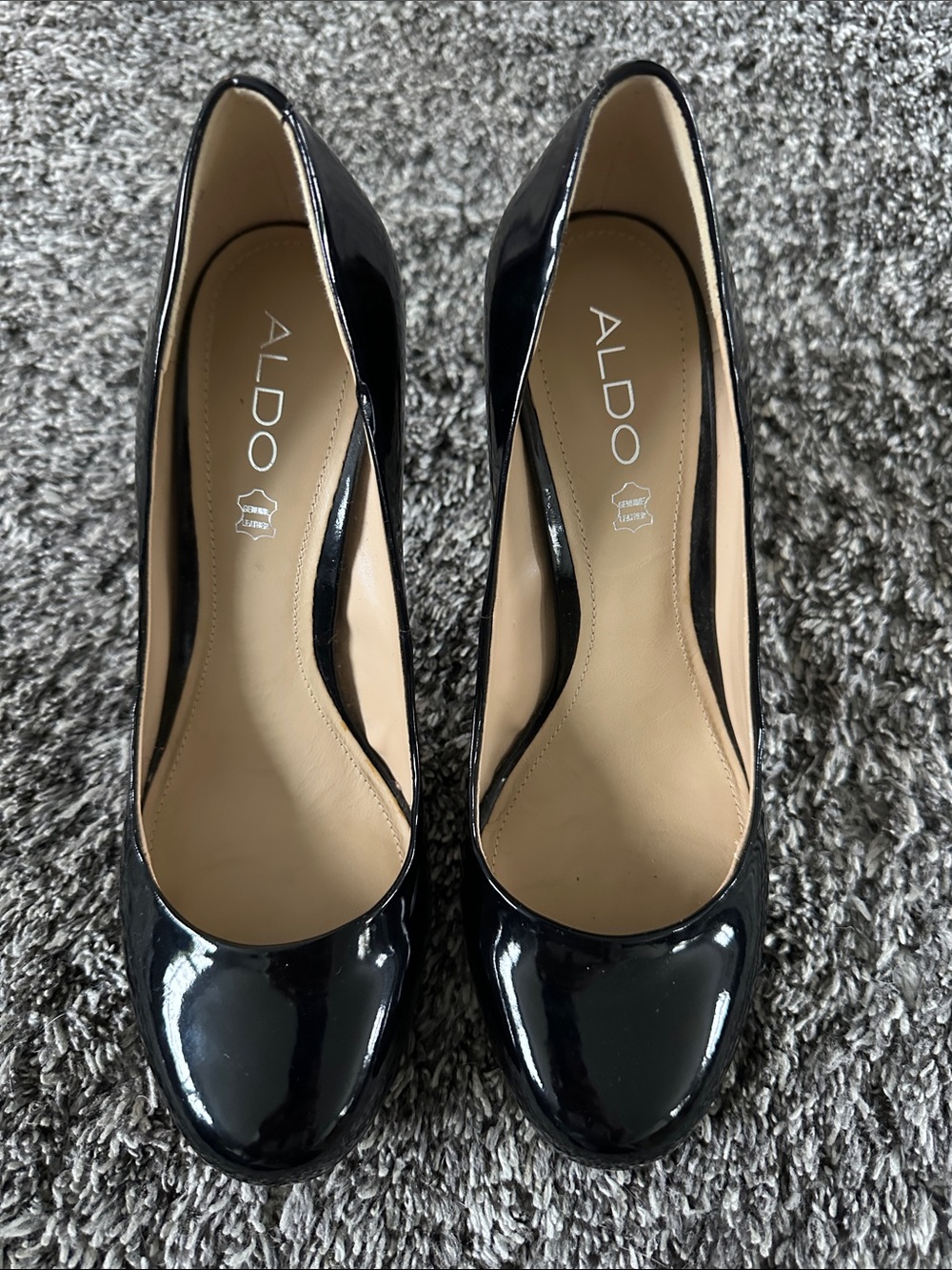 Aldo Black Patent Leather Round-Toe Pumps
